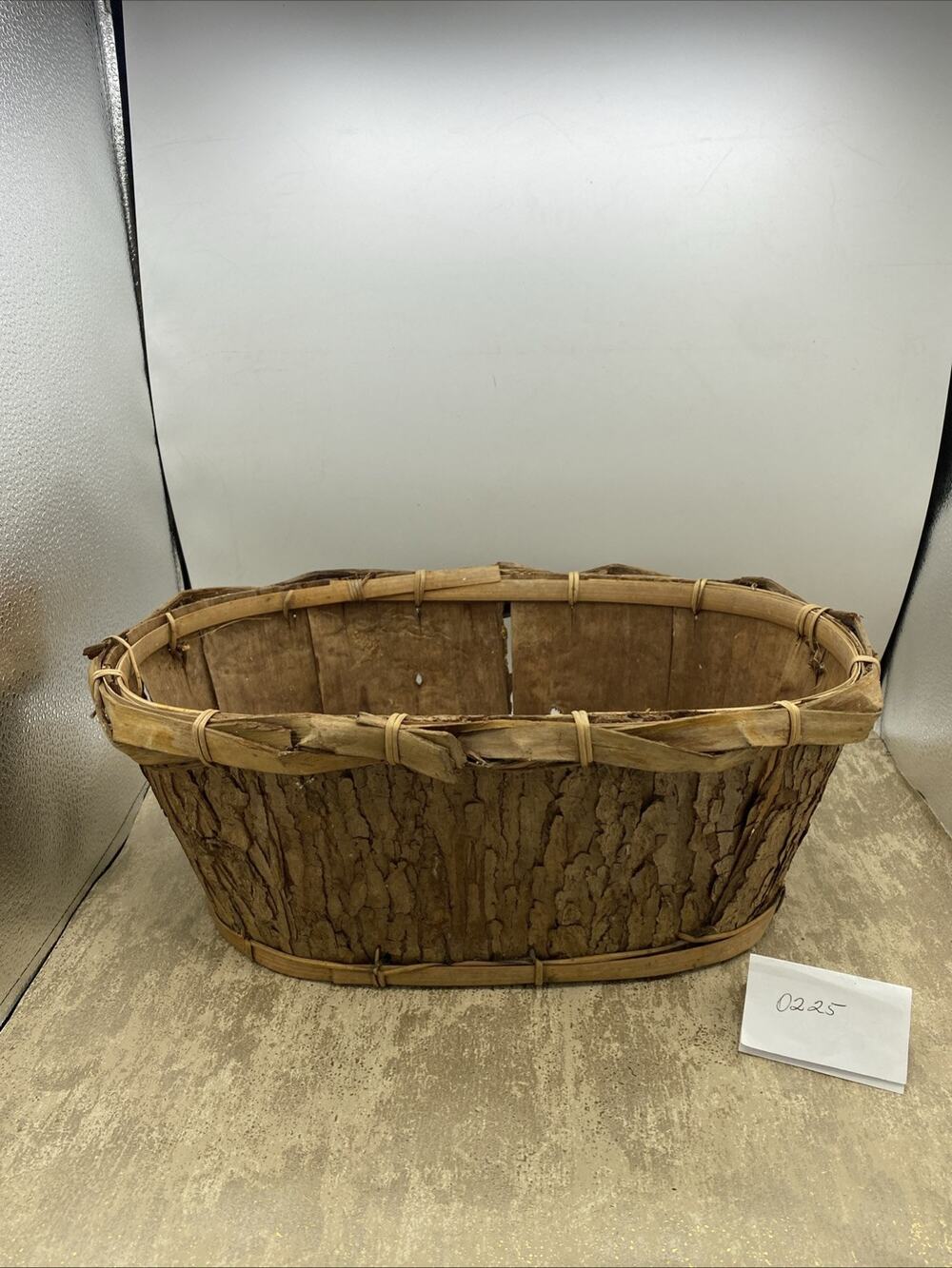 Vintage Bark wood basket handmade Rustic 16” Long 7” Tall